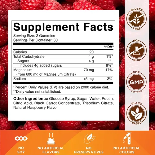Vista 2 de Vitamatic Gomitas de magnesio de 600 mg por porción, 60 veganas para relajación, músculos, huesos y apoyo energético