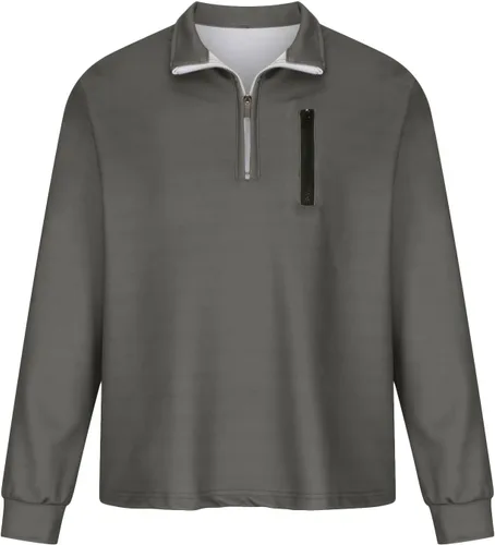 Vista 4 de Muscularfit Camisetas de moda para hombre, media cremallera, manga larga, color liso, casual, holgada, para el trabajo, fitness, ropa al aire libre