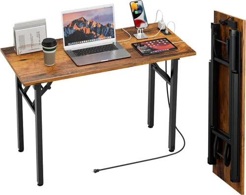 Vista 23 de TEMI Mesa de Computadora Pequeña Mesa Plegable - Escritorio de Oficina Plegable de 35.8", Sin Ensamblaje, Perfecto para Espacios Pequeños