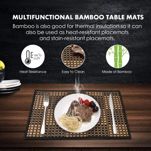 Vista 4 de Juego de 4 manteles individuales de bambú, resistentes al calor, para mesa de comedor, manteles individuales de bambú duraderos, resistentes a