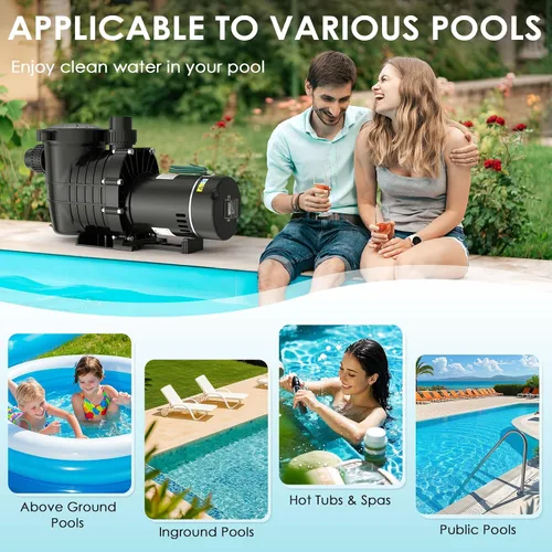 Vista 7 de Seeutek Bomba de piscina 2HP para piscinas sobre el suelo, 115V/230V negro (Stain Black)