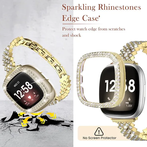 Vista 2 de Correa de reloj brillante compatible con Fitbit Versa 3/Fitbit Sense para mujer, correa ajustable de aleación de cristal con diamantes de imitación