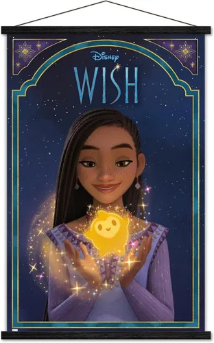 Vista 7 de Trends International Disney Wish - Póster de pared de Asha & Star, 22.37 x 34.00 pulgadas, paquete de impresión premium y colgador de madera de haya