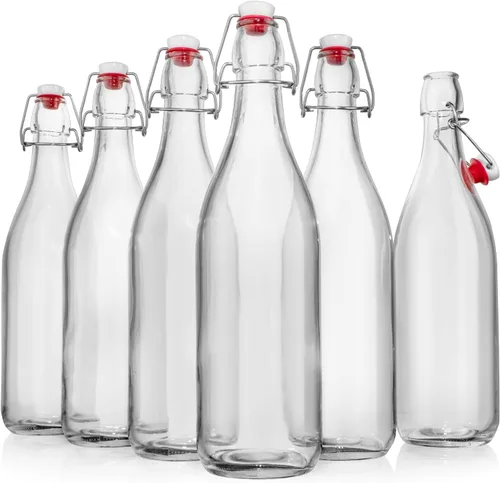 Vista 9 de Botellas de vidrio con tapa abatible [1 litro / 33 onzas líquidas] [Paquete de 4] - Botellas de coquito con tapa abatible para kombucha