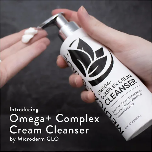 Vista 2 de Microderm GLO Omega+ Complex Cream Limpiador facial, lavado facial diario y removedor de maquillaje, todo tipo de piel, Omega 3 y 6, retinilo