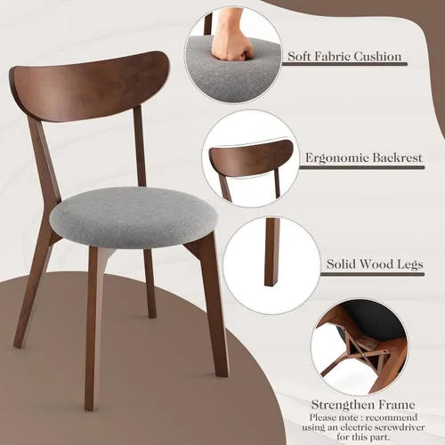 Vista 7 de ERGOMASTER Juego de mesa de comedor de 3 piezas para 2, mesa de cocina de 36 pulgadas con 2 sillas, patas de madera de goma, color marrón