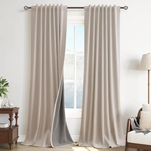 Vista 37 de Guken Cortinas opacas de lino, 2 paneles rústicos, elegantes, 100% opacas, con aislamiento térmico, banda de ganchos y trabilla trasera, 52 x 84