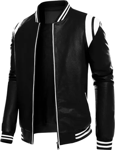 Vista 5 de chuida Chaqueta Bomber de Motocicleta de Cuero Sintético PU para Hombre, Cuello de Pie, Forro Polar, Resistente al Viento, Ligera, Abrigos