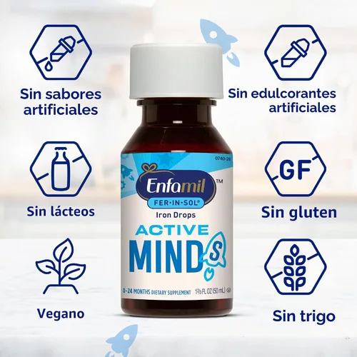 Vista 4 de Enfamil Fer-in-Sol - Suplemento de hierro en gotas para bebés, botella con dosificador de 1.7 fl oz (paquete de 2)