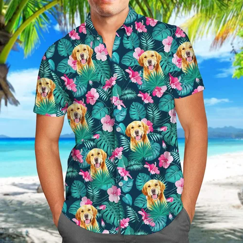 Vista 3 de GEPOS Camisa hawaiana casual para amantes de los perros, unisex, camisa de manga corta con botones para dueños de mascotas para hombres y mujeres