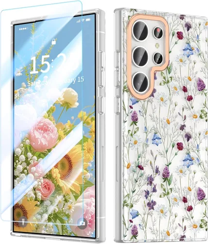 Vista 20 de MILPROX Funda para Samsung Galaxy S25 - Cubierta Slim Fit Floral S-25, Elegante Diseño de Flores Femenino, Carcasa Protectora Linda Ultra-Delgada