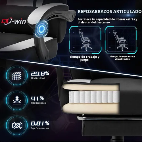 Vista 5 de Silla de juegos para adultos con reposapiés y soporte lumbar de masaje, silla ergonómica de respaldo alto, sillas giratorias ajustables