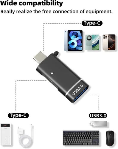Vista 7 de Divisor USB C para iPhone 16 15 Pro Max Adaptador OTG Cable (2 en 1) Cámara digital para Apple cargador convertidor de carga hembra para iPad lector