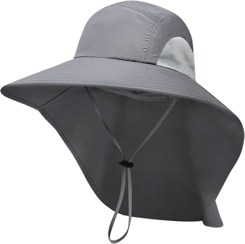 Vista 11 de PFFY Sun Bucket Hats for Men Women UV Protection Sun Hat with Neck Flap Caqui Sólido