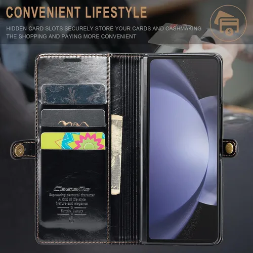 Vista 3 de Kowauri Funda para Samsung Galaxy Z Fold 5, de piel sintética, con tarjetero y función atril, cierre magnético, protección a prueba de golpes
