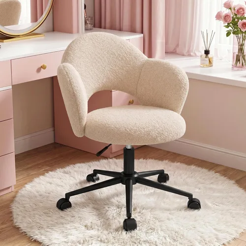 Vista 10 de Homkdom - Silla de escritorio con ruedas, 3.94 pulgadas de grosor, cómoda silla de tocador de pétalos, silla giratoria sin brazos con respaldo