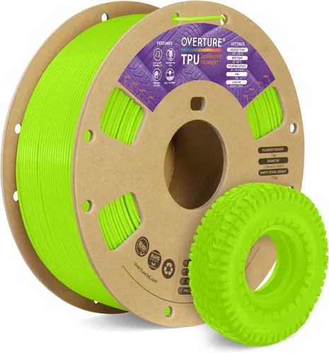 Vista 10 de OVERTURE - Filamento de TPU de 1/16 pulgadas, rollo flexible de poliuretano termoplástico, impresora 3D suave, 95A, carrete de 2.2 libras, precisión