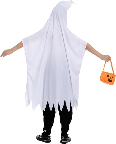Vista 5 de Spooktacular Creations Disfraz de fantasma con cuerno y cubo de calabaza para niños, Halloween, espeluznante truco o trato