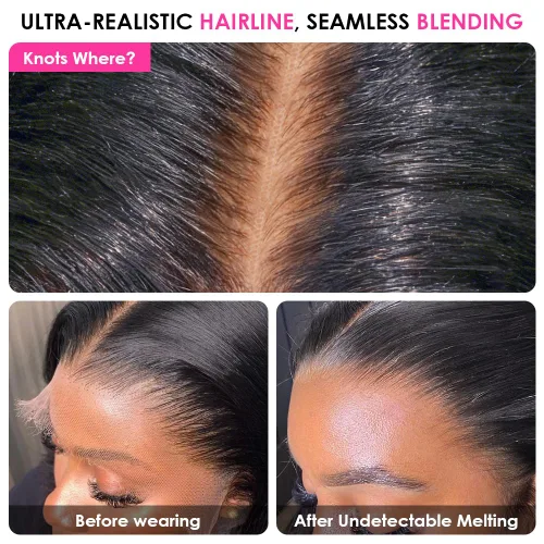 Vista 4 de Pizazz - Pelucas de cabello humano ondulado profundo con encaje frontal de 13 x 4, nudos blanqueados previamente despuntados Pelucas de cabello