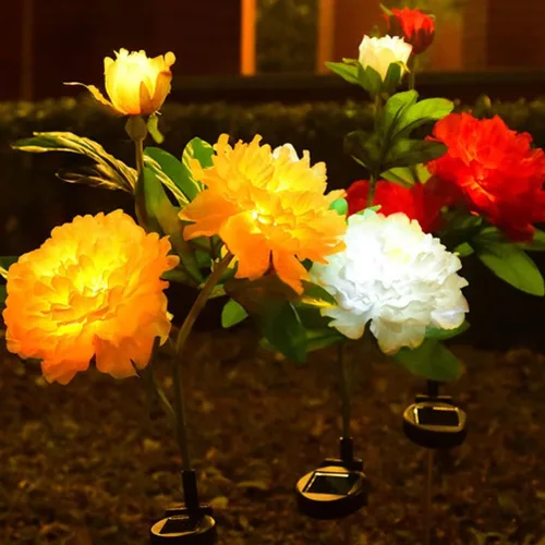 Vista 5 de Aolyty Luces solares de jardín de flores, luz solar de peonía para decoración al aire libre, IP65, luces solares de estaca impermeables, paquete