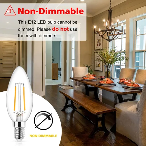 Vista 5 de Ascher - E12 - Paquete de 5 bombillos LED clásicos de candelabro de 4 vatios, equivalentes a 40 vatios, luz blanca y cálida de 2700 K, no Blanco