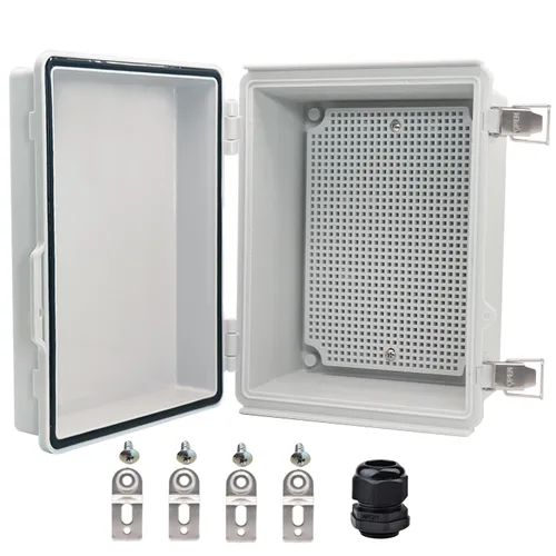Vista 23 de Caja eléctrica impermeable, caja de conexiones IP67, pestillo de acero inoxidable, cubierta transparente con bisagras, carcasa para proyectos