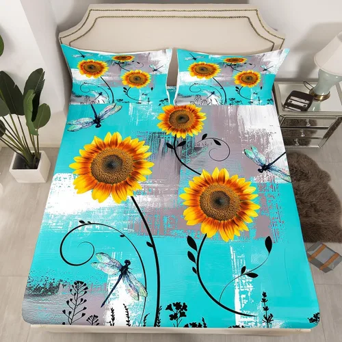 Vista 20 de Erosebridal Juego de ropa de cama rústica de tamaño individual, diseño de mariposa y girasol, para niños, adolescentes, adultos, retro, grunge
