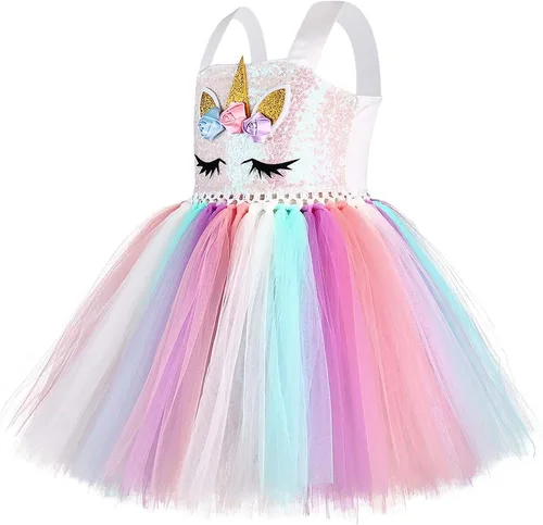 Vista 2 de Purfeel - Tutú para fiesta de disfraces para niña con diadema de unicornio