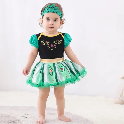 Vista 4 de Vestidos de princesa para niñas pequeñas, disfraz de mameluco para cumpleaños, Navidad, Halloween con diadema de 0 a 18 meses