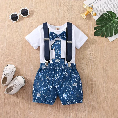 Vista 2 de vivifayee Conjunto de pantalones y tirantes para bebé niño de un primer cumpleaños