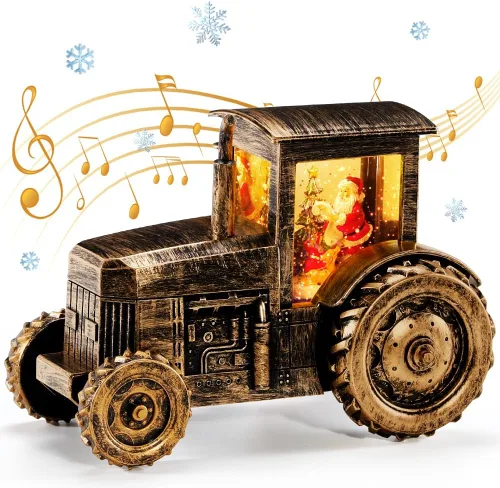 Vista 8 de IPOW Tren de linterna de globo de nieve de Navidad con purpurina de remolino de agua, musical e iluminado, temporizador de 6 horas, alimentado por