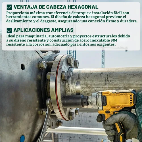 Vista 7 de (5 juegos) Kit de tornillos y tuercas hexagonales de 1/2-13 x 1-1/2 pulgadas, acero inoxidable 304 (18-8), totalmente roscado, arandelas planas