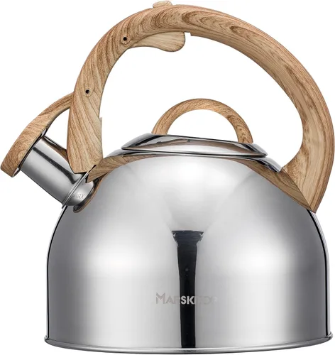 Vista 13 de MARSKITOP Tetera para estufa, tetera silbante para estufa, tetera de acero inoxidable de grado alimenticio con mango ergonómico Cool Touch, 2.6 Negro