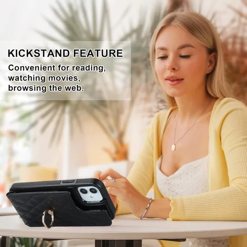 Vista 6 de Folosu Funda compatible con iPhone 12 iPhone 12 Pro con soporte para tarjetas, rotación de 360°, soporte de anillo de dedo con función atril