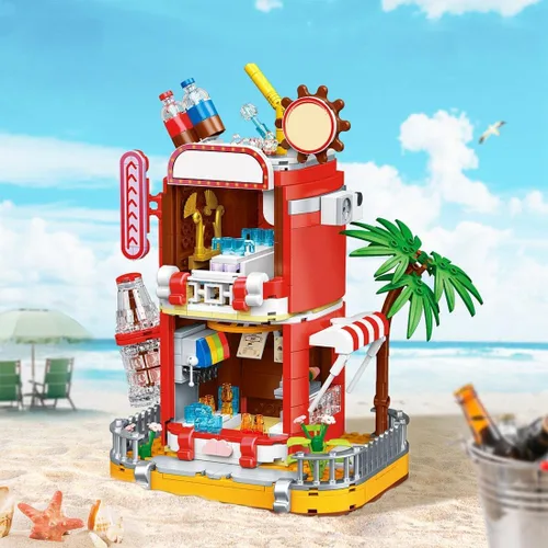 Vista 6 de Kit de micro bloques de construcción de coca cola, caja de música modelo de casa de coca, juego de juguetes de ladrillos modulares de bricolaje