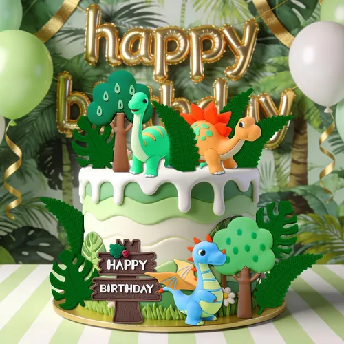 Vista 2 de 12 piezas de decoración de pastel de cumpleaños de dinosaurio, decoración de pastel de dinosaurio, suministros de fiesta de cumpleaños, recuerdos