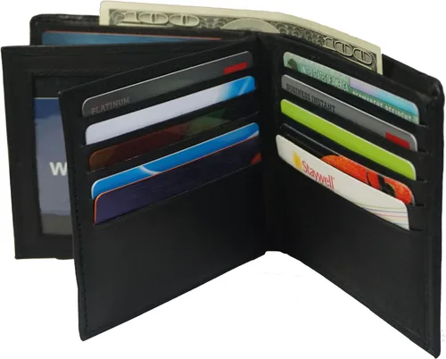 Vista 3 de Bullz Cartera europea hipster para hombre, gruesa, grande, plegable, 20 tarjetas y 2 ventanas de identificación, color negro, talla única, Negro