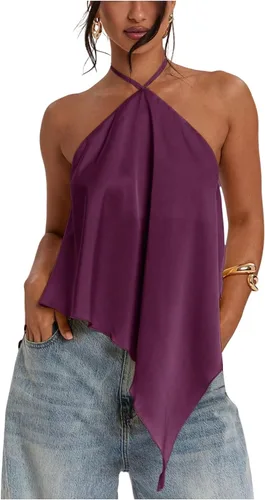 Vista 17 de Verdusa Top halter asimétrico de satén para mujer Amarillo claro