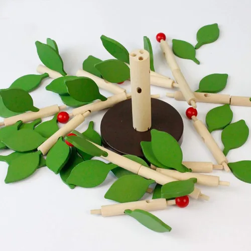 Vista 3 de Bloques de construcción de la primera infancia de madera para ensamblar árboles, combinación de árboles para niños y niñas, rompecabezas