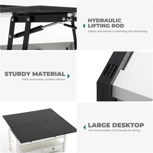 Vista 6 de YITAHOME Mesa de centro elevable Center Table with Multi-Functional Design, Drawers, Hidden Compartment, Converts to Dining Desk, for Living Room