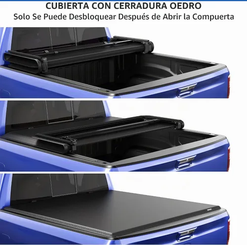 Vista 5 de oEdRo - Cubierta suave de tres pliegues para plataforma de camioneta, compatible con Toyota Tacoma 2005-2015 con plataforma Fleetside de 5 pies