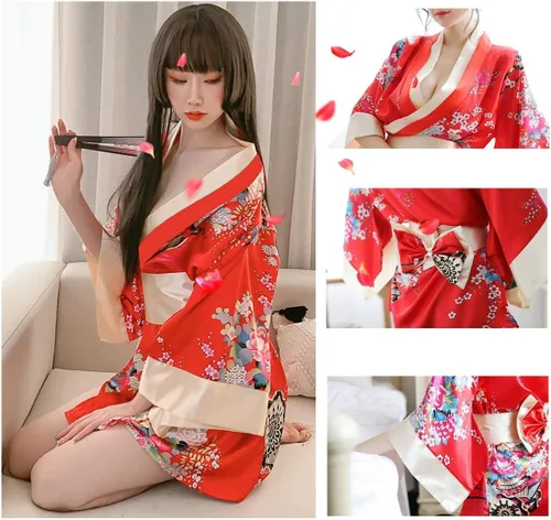 Vista 5 de Bata tradicional japonesa estilo kimono para mujer, disfraz de Yukata, pijama sexy para cosplay