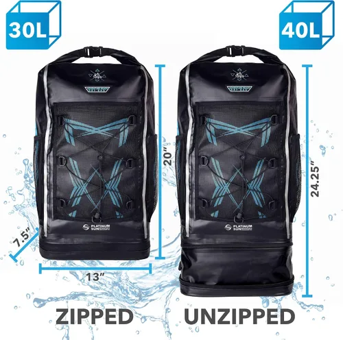 Vista 3 de Platinum Sun Dry Bag - Mochila impermeable de 40 L, resistente bolsa de playa enrollable con compartimento para cosas sucias para viajes