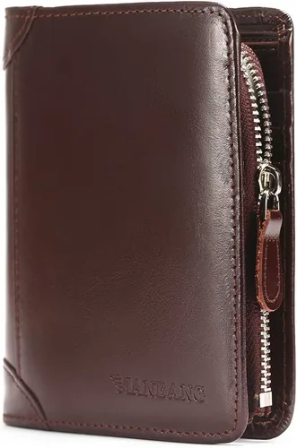 Vista 12 de Billetera para hombre con cremallera de cuero genuino RFID tarjeteros de piel de vaca con cremallera bolsillo para monedas, carteras plegables