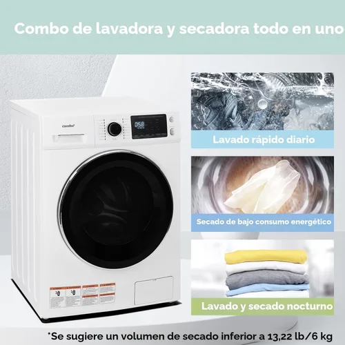 Vista 2 de COMFEE' Combo de lavadora y secadora de 24 pulgadas, 2.7 pies cúbicos, 26 libras, cuidado de vapor para lavadora, secado durante la noche, sin