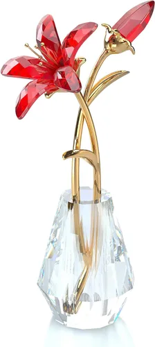 Vista 8 de Ornalrist Flores de lirio de tigre de cristal con jarrón, tallo de metal, flor de lirio azul, regalos coleccionables para mujeres, figuras florales