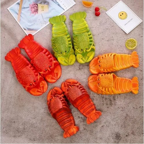 Vista 6 de Pantuflas unisex de langosta, sandalias de bajo, pantuflas de animales de pez, pantuflas de langosta para mujeres y hombres