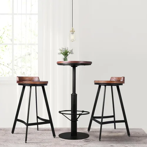 Vista 7 de Mesa de bar estilo industrial de 42 pulgadas, parte superior de madera redonda, base de metal negro mate