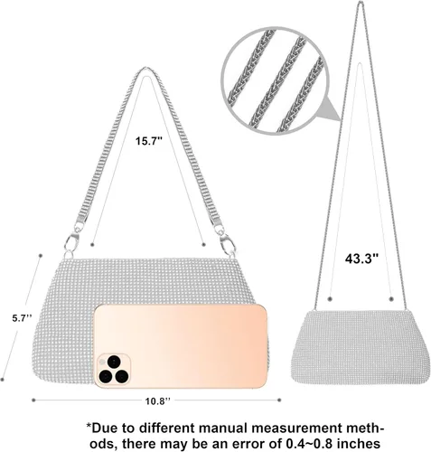 Vista 5 de Desy & Feeci Bolso de noche para mujer, bolso de mano completo con diamantes de imitación para mujer, dama, niña, novia, graduación, cóctel, fiesta
