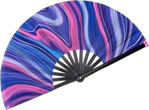 Vista 15 de Abanico grande plegable de mano para baile de línea, abanico de clic para botas en el suelo, para baile, fiesta, decoración, festival (Alien)
